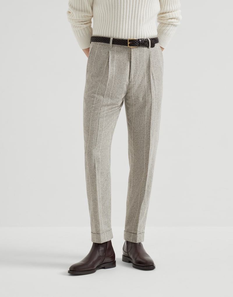 BRUNELLO CUCINELLI MEN'S ROCK SALT WOOL SILK BLEND PLEATED TROUSERS