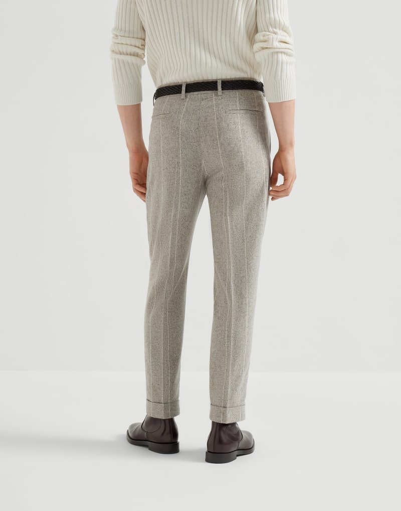 BRUNELLO CUCINELLI MEN'S ROCK SALT WOOL SILK BLEND PLEATED TROUSERS