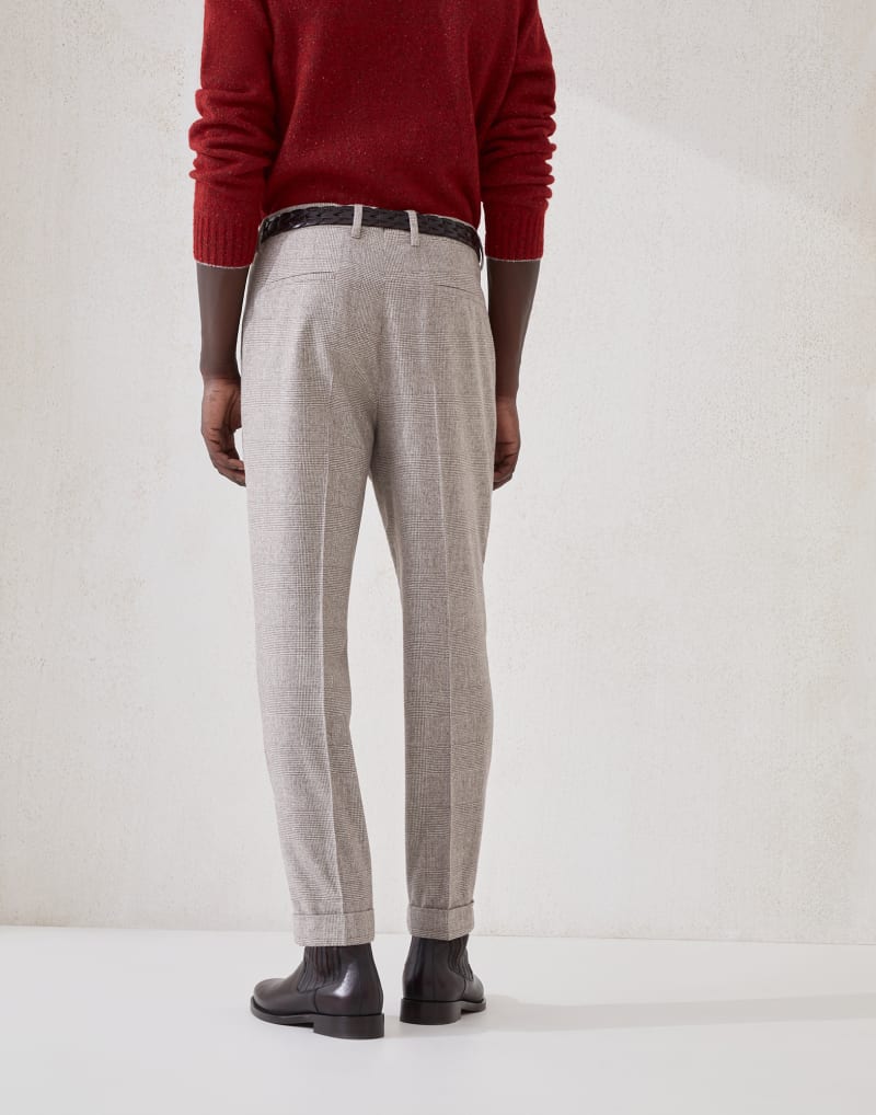 BRUNELLO CUCINELLI MEN'S BARK WOOL SILK PLEATED TROUSERS
