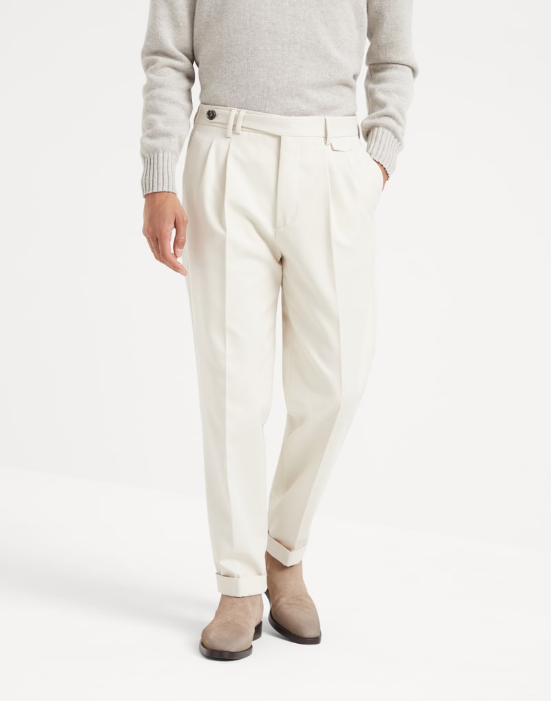 BRUNELLO CUCINELLI MEN'S ICE WOOL COTTON PLEATED TROUSERS