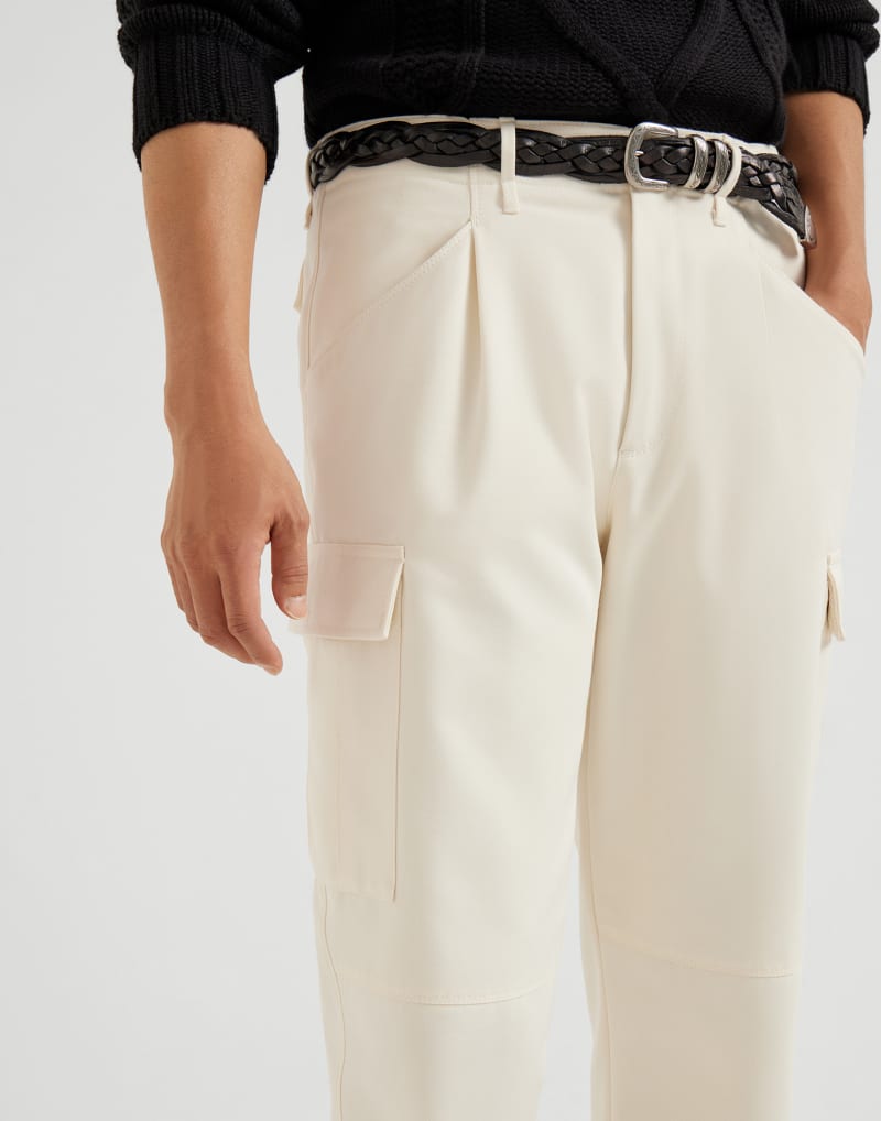 BRUNELLO CUCINELLI MEN'S ENGLISH WHITE WOOL COTTON CARGO PANTS