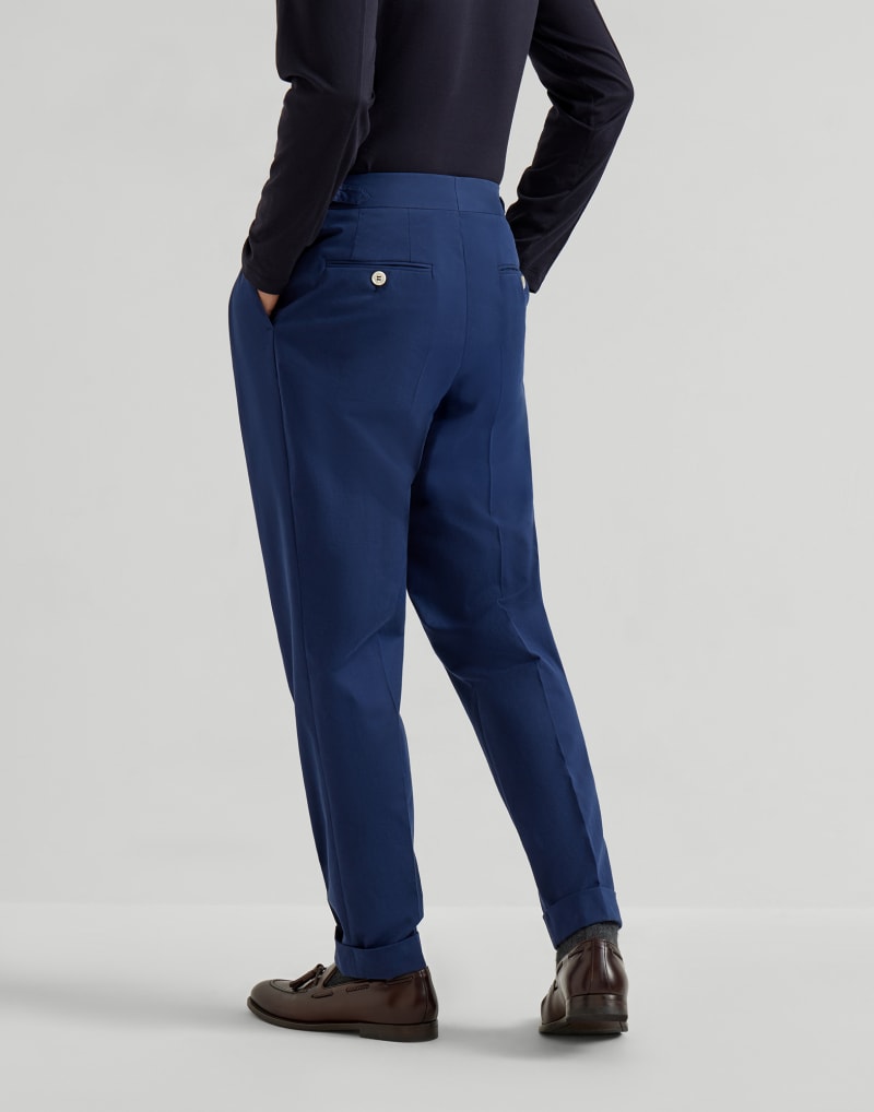 BRUNELLO CUCINELLI MEN'S OCEAN COTTON WOOL BLEND PLEATED TROUSERS