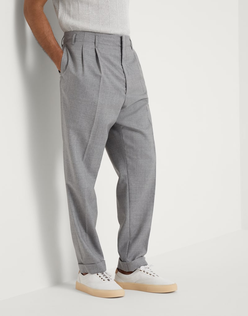 BRUNELLO CUCINELLI MEN'S PEARL WOOL PLEATED TROUSERS