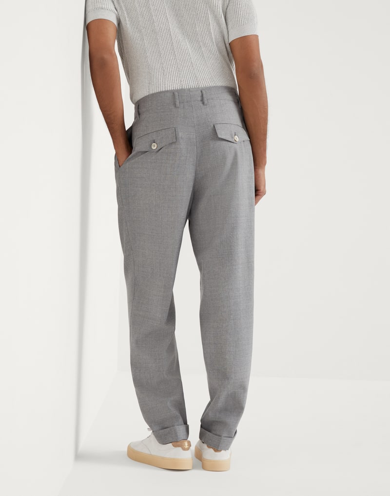 BRUNELLO CUCINELLI MEN'S PEARL WOOL PLEATED TROUSERS