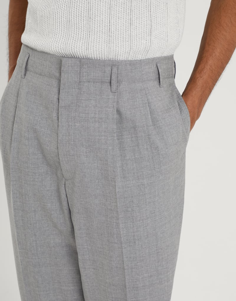 BRUNELLO CUCINELLI MEN'S PEARL WOOL PLEATED TROUSERS
