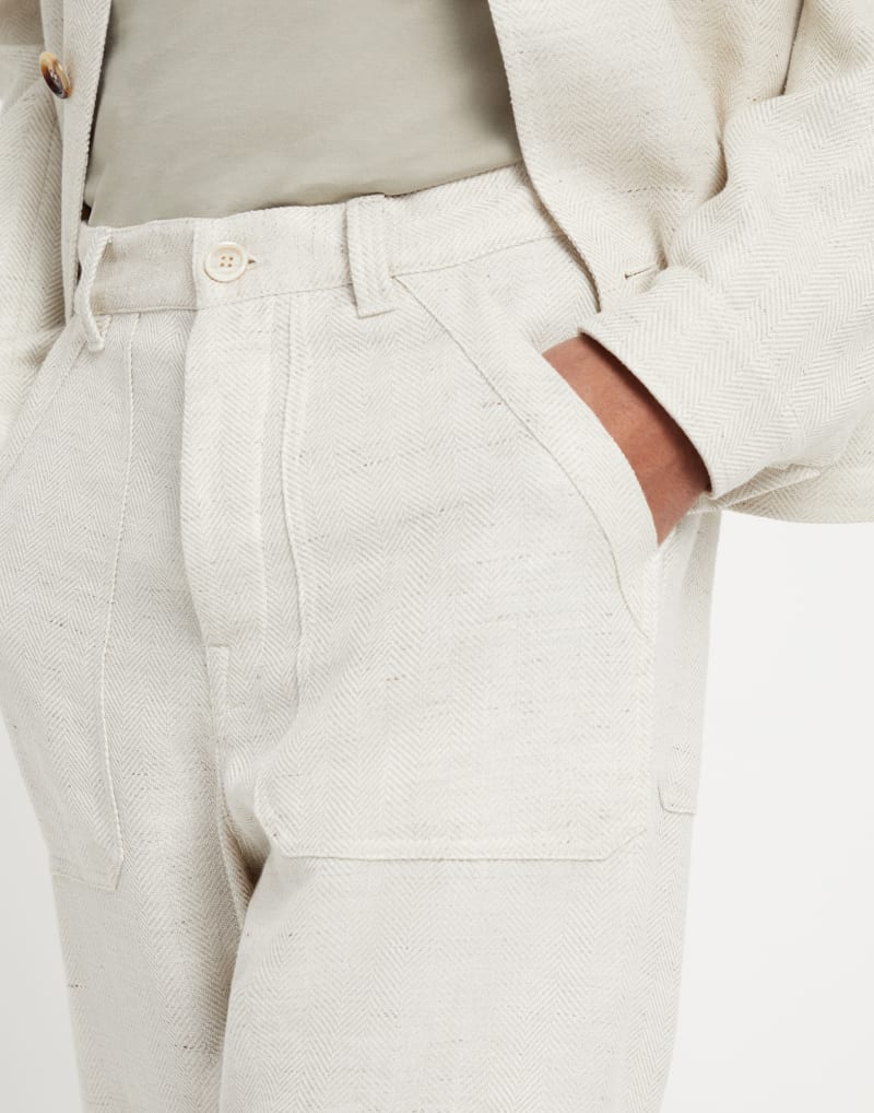 BRUNELLO CUCINELLI MEN'S ECRU LINEN WOOL BLEND RELAXED TROUSERS