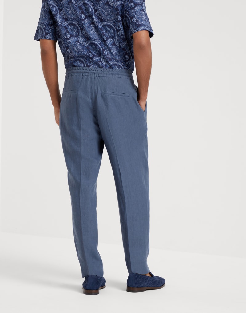 BRUNELLO CUCINELLI MEN'S OCEAN LINEN PLEATED TROUSERS