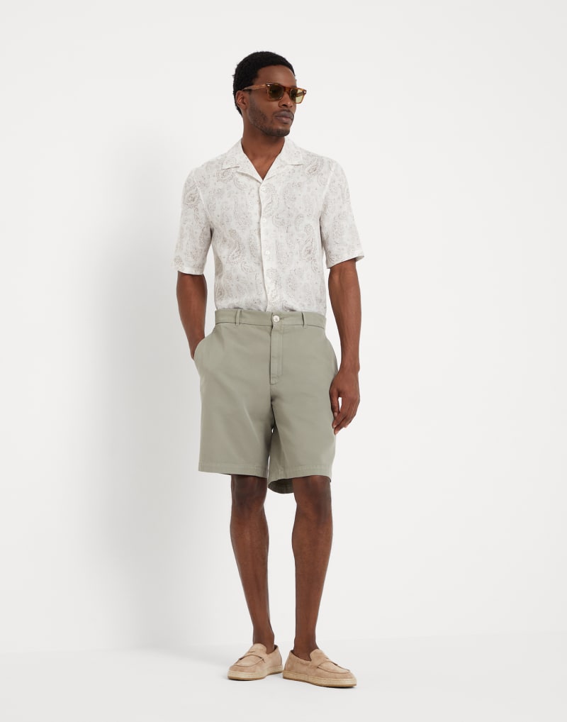 BRUNELLO CUCINELLI MEN'S SAGE COTTON TAILORED SHORTS