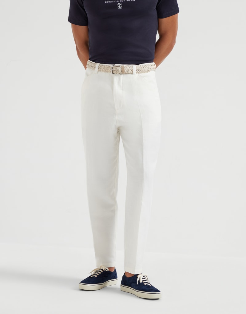 BRUNELLO CUCINELLI MEN'S PANAMA COTTON LINEN TAPERED TROUSERS