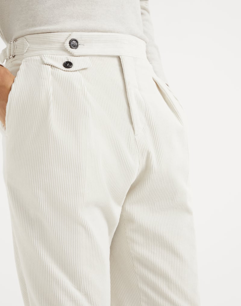BRUNELLO CUCINELLI MEN'S TALC COTTON WOOL PLEATED TROUSERS