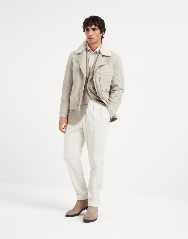 BRUNELLO CUCINELLI MEN'S TALC COTTON WOOL PLEATED TROUSERS