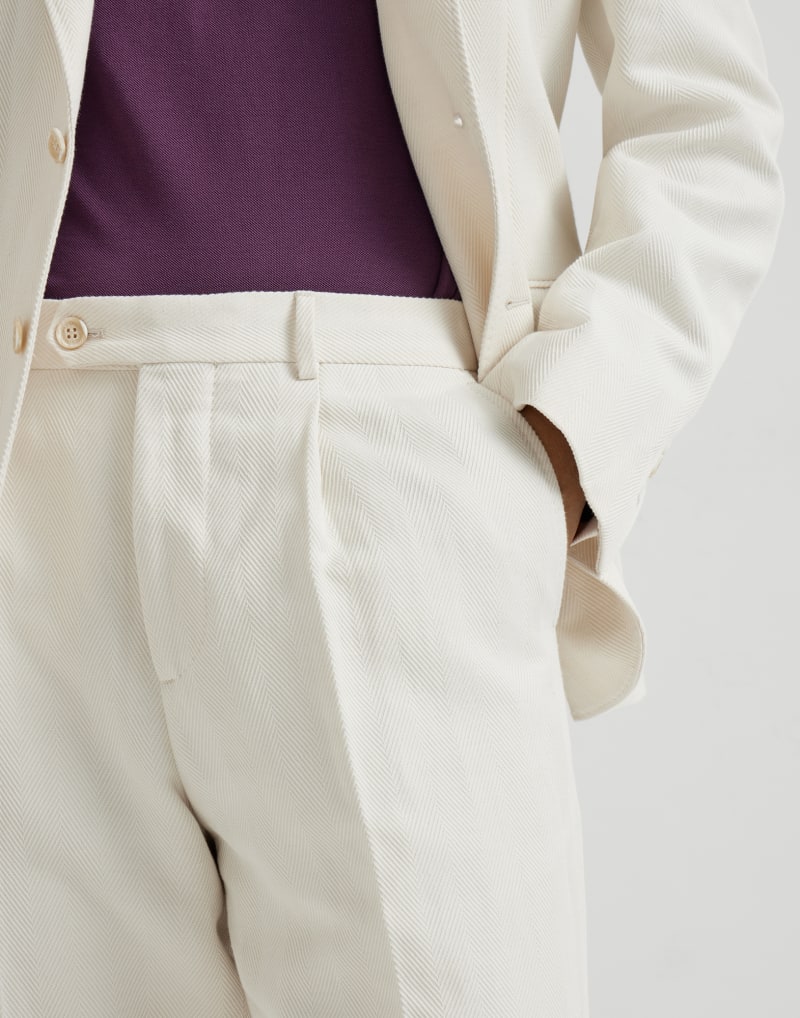 BRUNELLO CUCINELLI MEN'S ENGLISH WHITE COTTON LINEN TROUSERS
