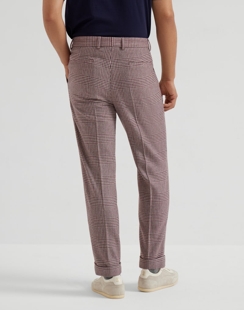 BRUNELLO CUCINELLI MEN'S PURPLE WOOL SILK BLEND CHECKED TROUSERS