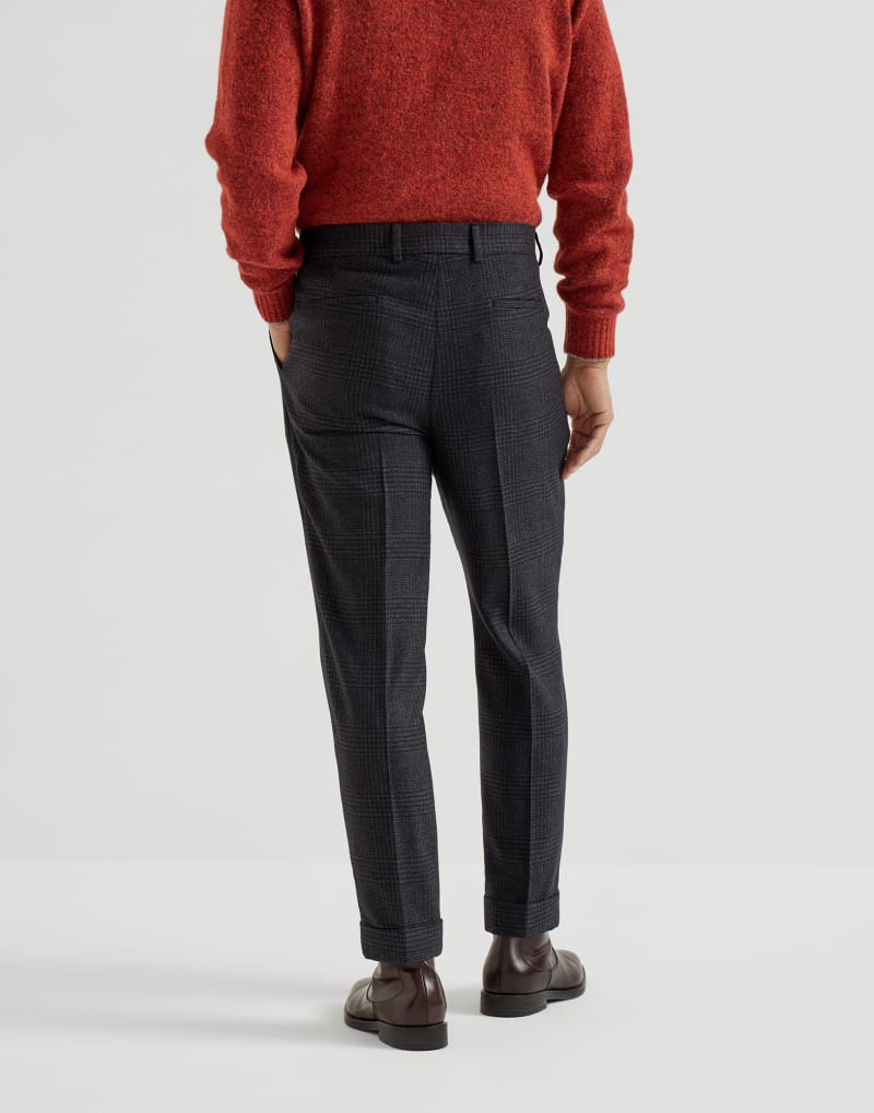 BRUNELLO CUCINELLI MEN'S ANTHRACITE WOOL SILK CHECKED TROUSERS
