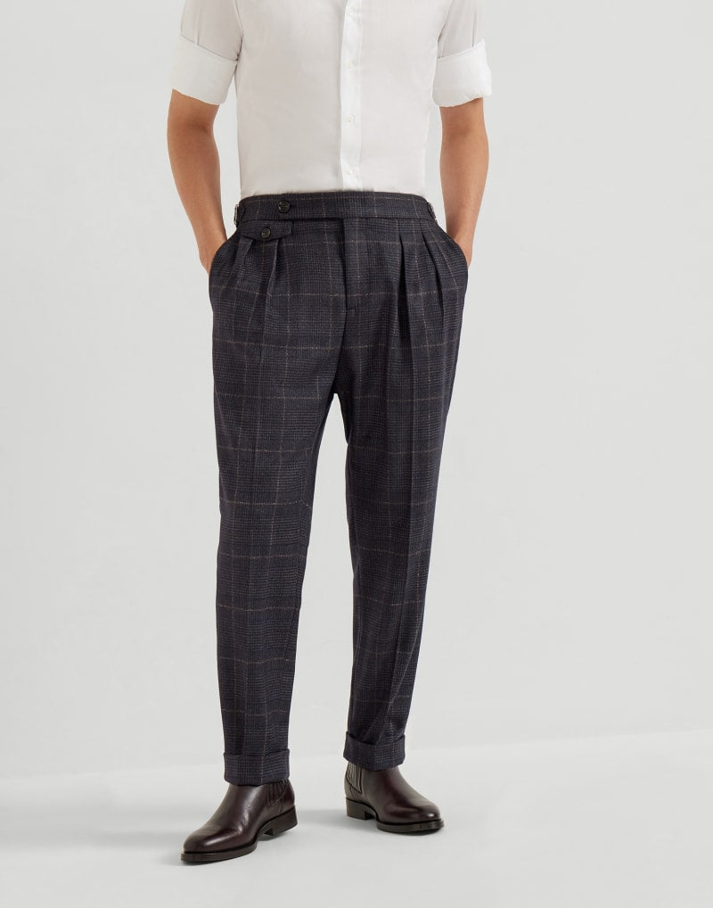 BRUNELLO CUCINELLI MEN'S ANTHRACITE WOOL BLEND PLEATED TROUSERS