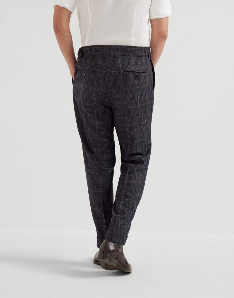 BRUNELLO CUCINELLI MEN'S ANTHRACITE WOOL BLEND PLEATED TROUSERS