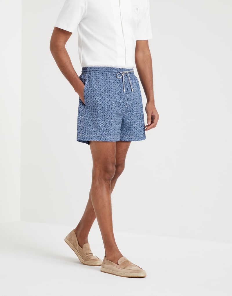 BRUNELLO CUCINELLI MEN'S OCEAN PATTERNED SWIM SHORTS