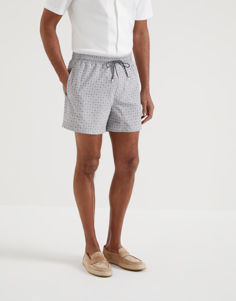 BRUNELLO CUCINELLI MEN'S GREY PATTERNED SWIM SHORTS