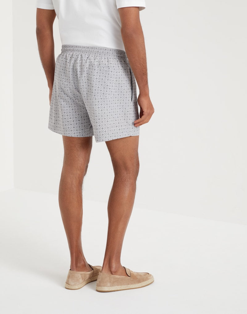 BRUNELLO CUCINELLI MEN'S GREY PATTERNED SWIM SHORTS
