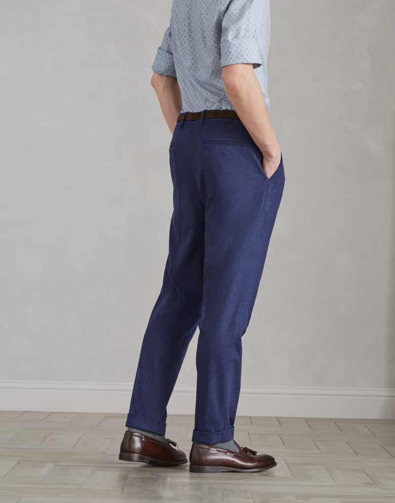 BRUNELLO CUCINELLI MEN'S DENIM WOOL BLEND PLEATED TROUSERS