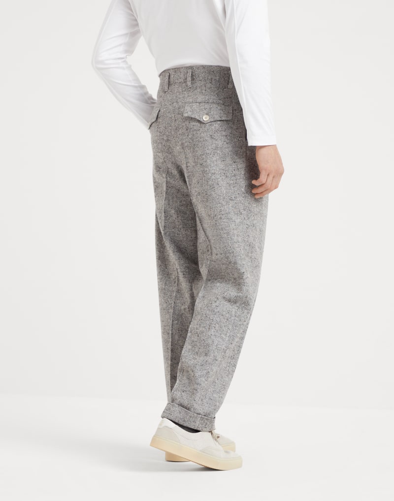 BRUNELLO CUCINELLI MEN'S STONE WOOL SILK PLEATED TROUSERS
