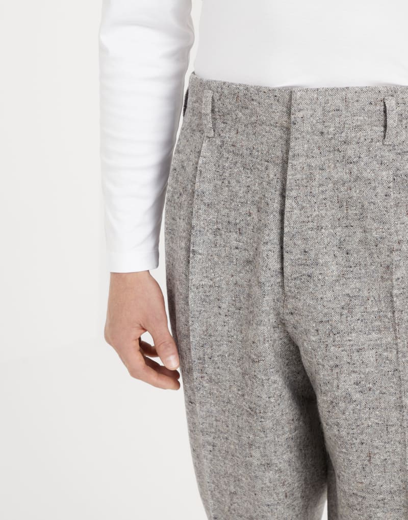 BRUNELLO CUCINELLI MEN'S STONE WOOL SILK PLEATED TROUSERS