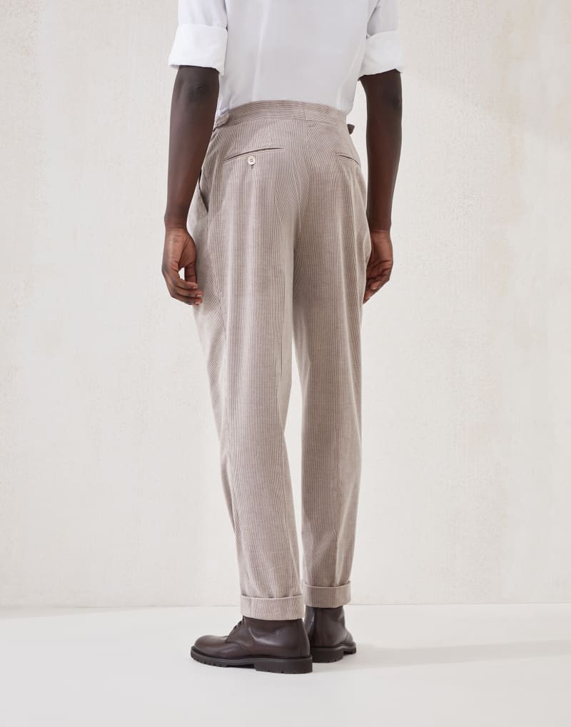 BRUNELLO CUCINELLI MEN'S BARK COTTON WOOL BLEND PLEATED TROUSERS