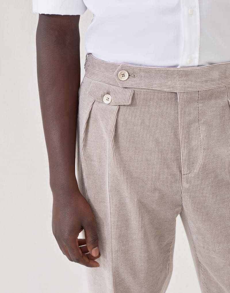 BRUNELLO CUCINELLI MEN'S BARK COTTON WOOL BLEND PLEATED TROUSERS