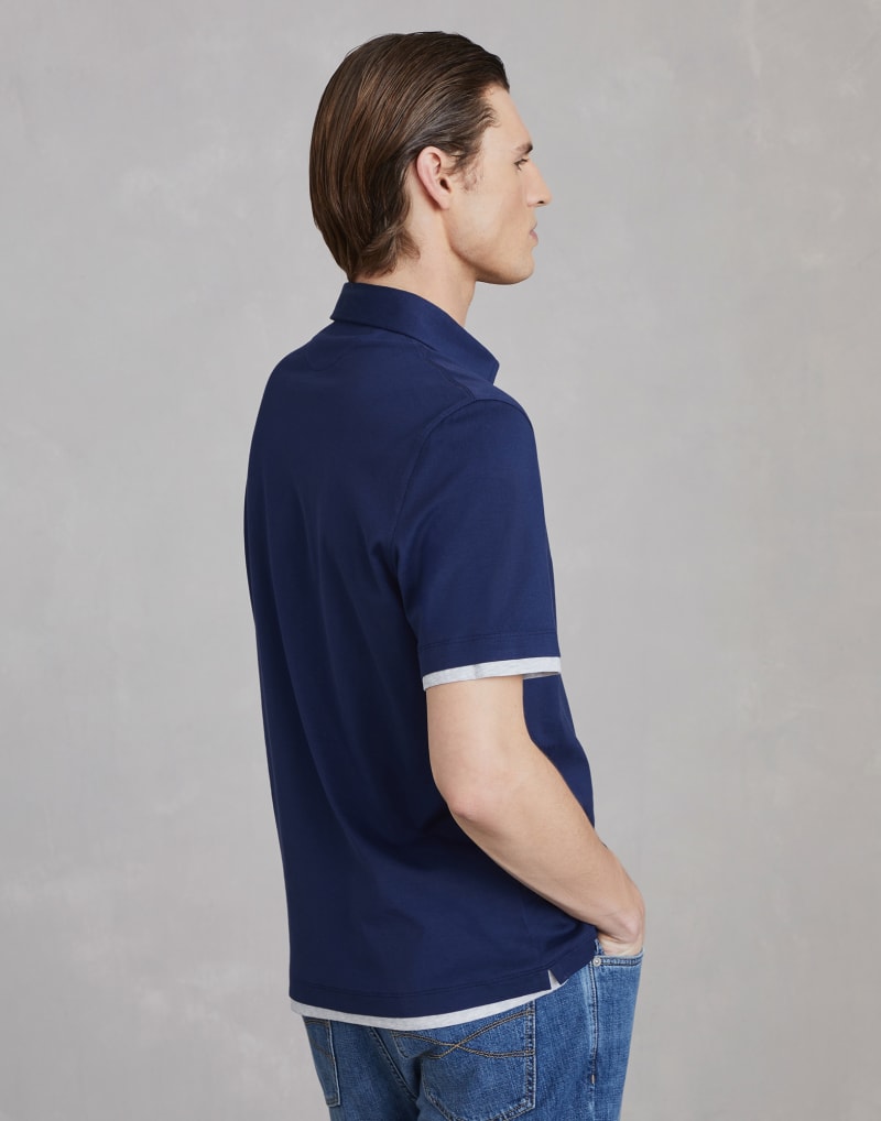 BRUNELLO CUCINELLI MEN'S INDIGO BLUE COTTON POLO SHIRT
