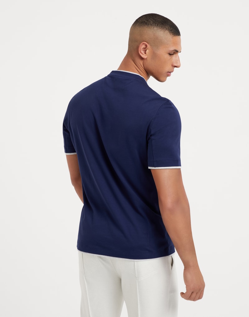 BRUNELLO CUCINELLI MEN'S INDIGO BLUE COTTON CREW NECK SHIRT