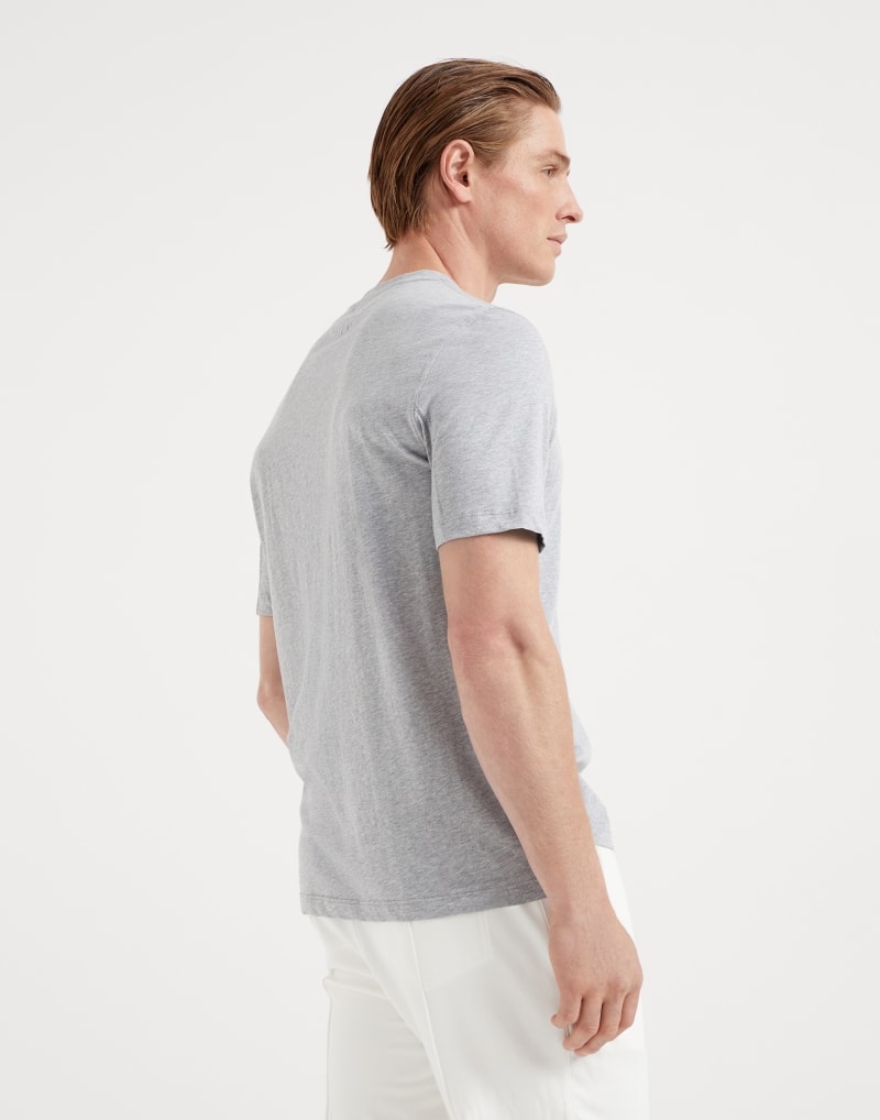 BRUNELLO CUCINELLI MEN'S GREY LOGO PRINT COTTON CREW NECK SHIRT