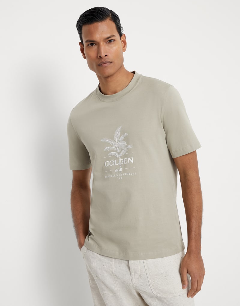 BRUNELLO CUCINELLI MEN'S JACKFRUIT COTTON GRAPHIC CREW NECK SHIRT