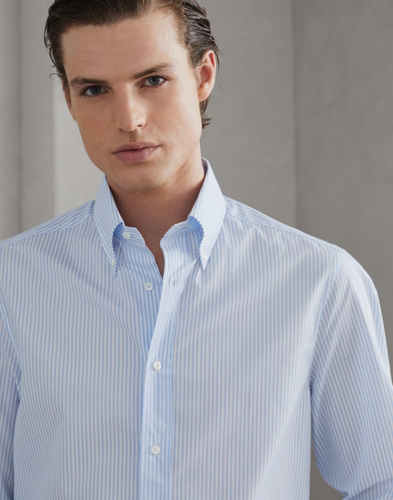 BRUNELLO CUCINELLI MEN'S CELESTE STRIPED COTTON BUTTON DOWN SHIRT