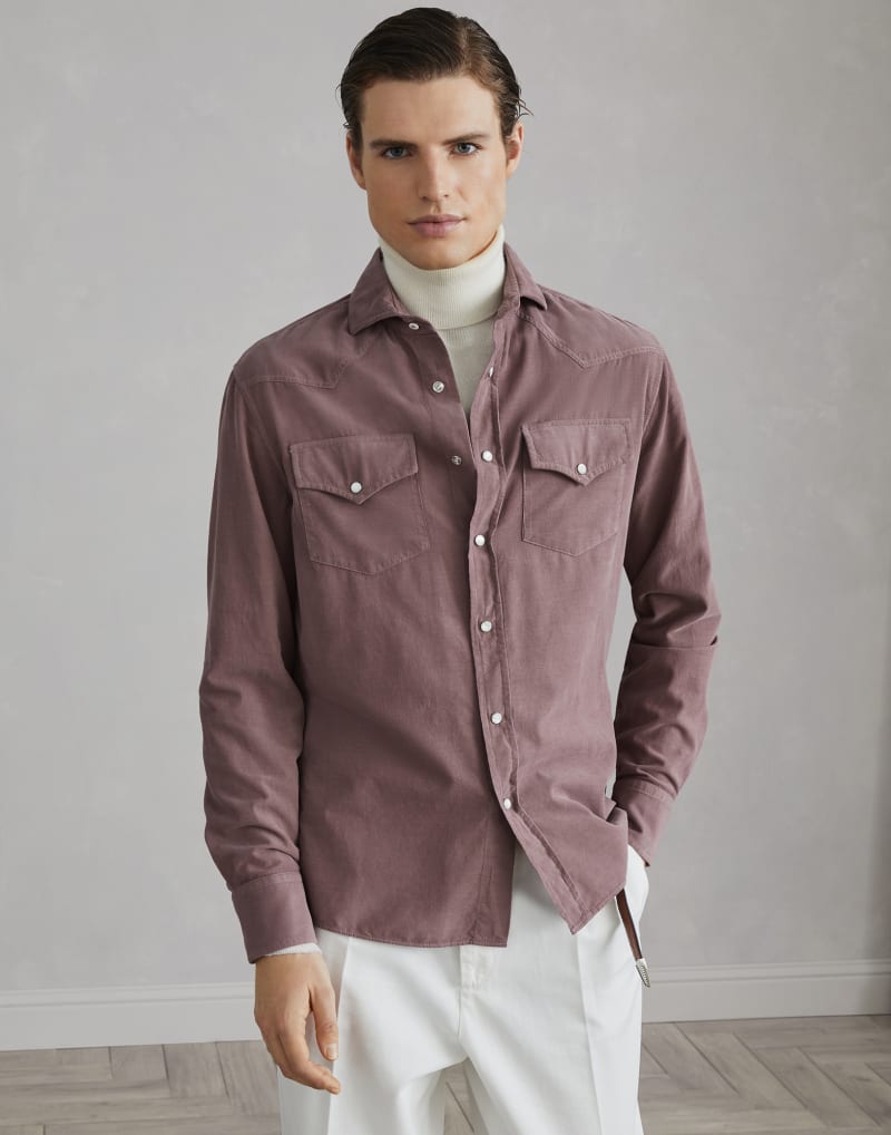 BRUNELLO CUCINELLI MEN'S ONION COTTON WESTERN SHIRT