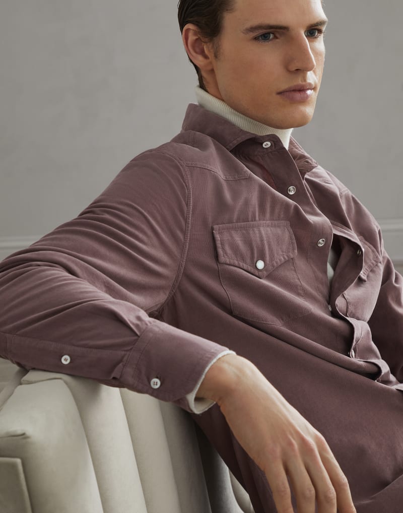 BRUNELLO CUCINELLI MEN'S ONION COTTON WESTERN SHIRT