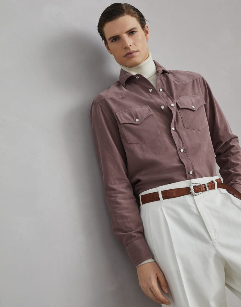 BRUNELLO CUCINELLI MEN'S ONION COTTON WESTERN SHIRT