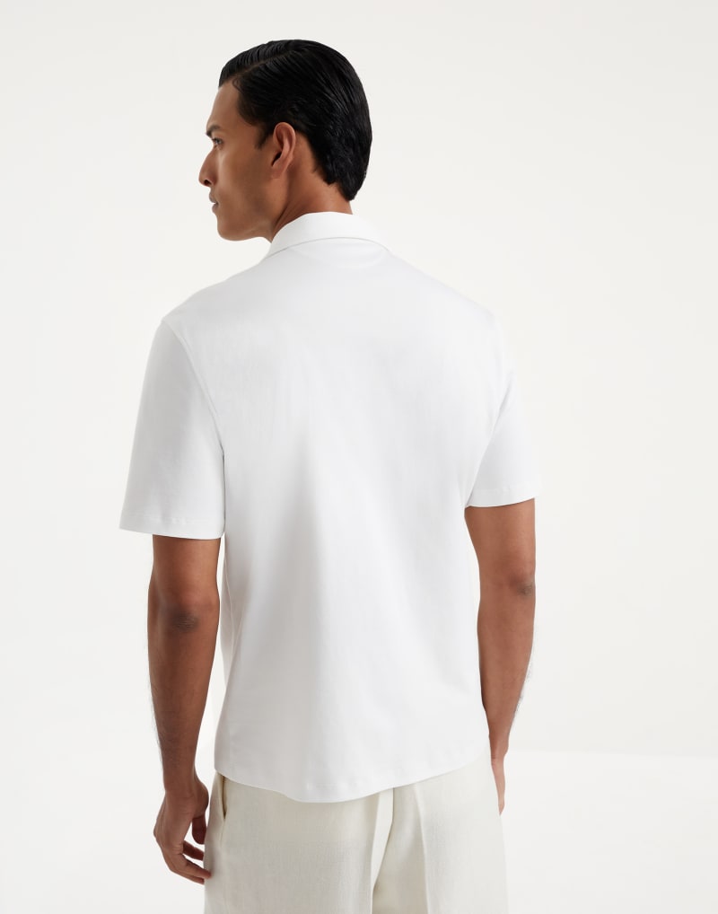 BRUNELLO CUCINELLI MEN'S OPTICAL WHITE SHORT SLEEVE COTTON SHIRT