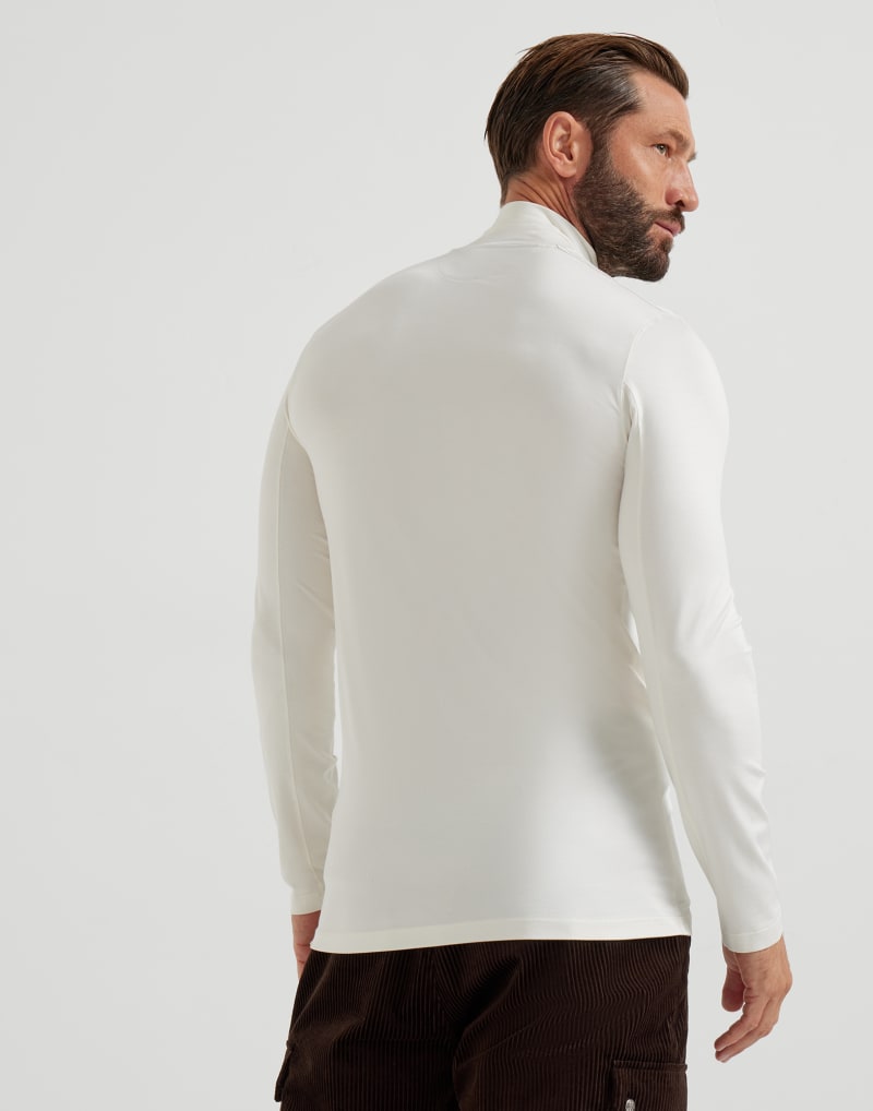 BRUNELLO CUCINELLI MEN'S OFF WHITE STRETCH MOCK NECK SHIRT