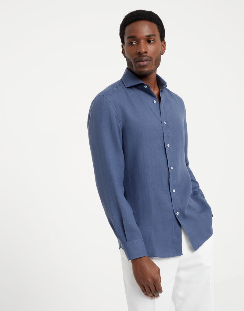 BRUNELLO CUCINELLI MEN'S OCEAN COTTON LINEN BLEND SHIRT
