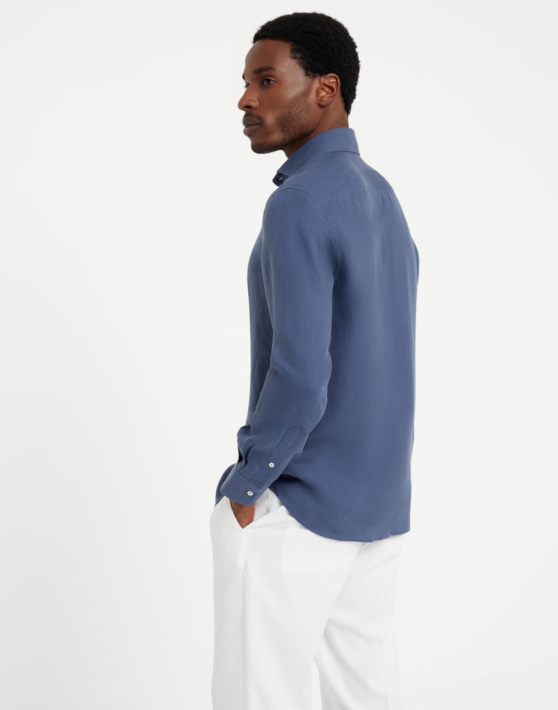 BRUNELLO CUCINELLI MEN'S OCEAN COTTON LINEN BLEND SHIRT