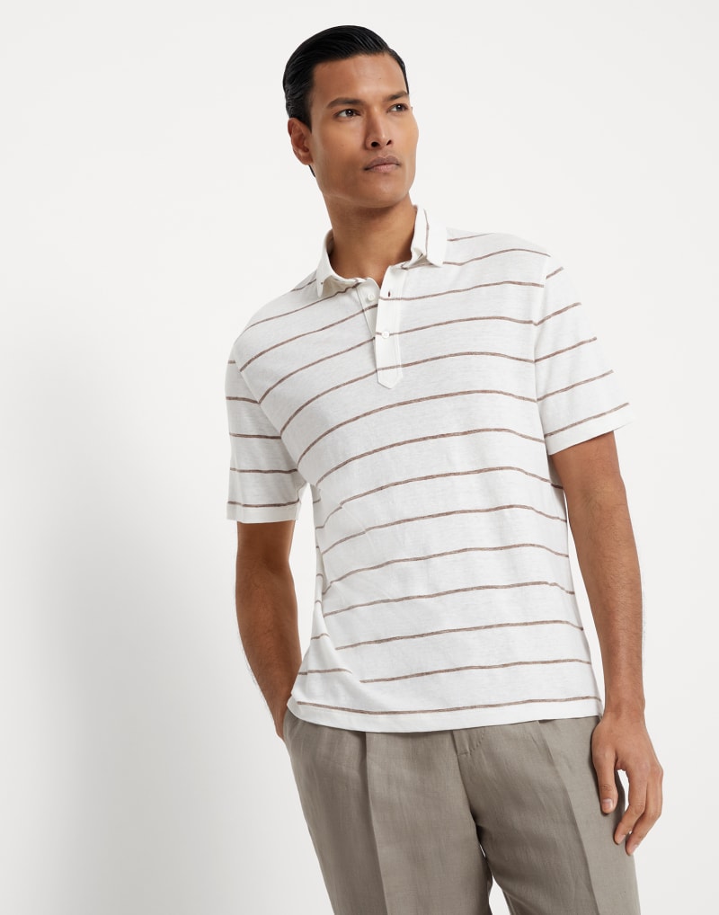 BRUNELLO CUCINELLI MEN'S PANAMA CIGAR STRIPED LINEN COTTON SHIRT