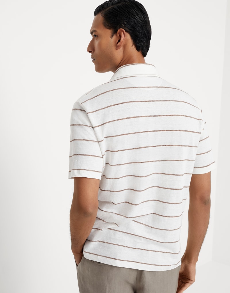 BRUNELLO CUCINELLI MEN'S PANAMA CIGAR STRIPED LINEN COTTON SHIRT