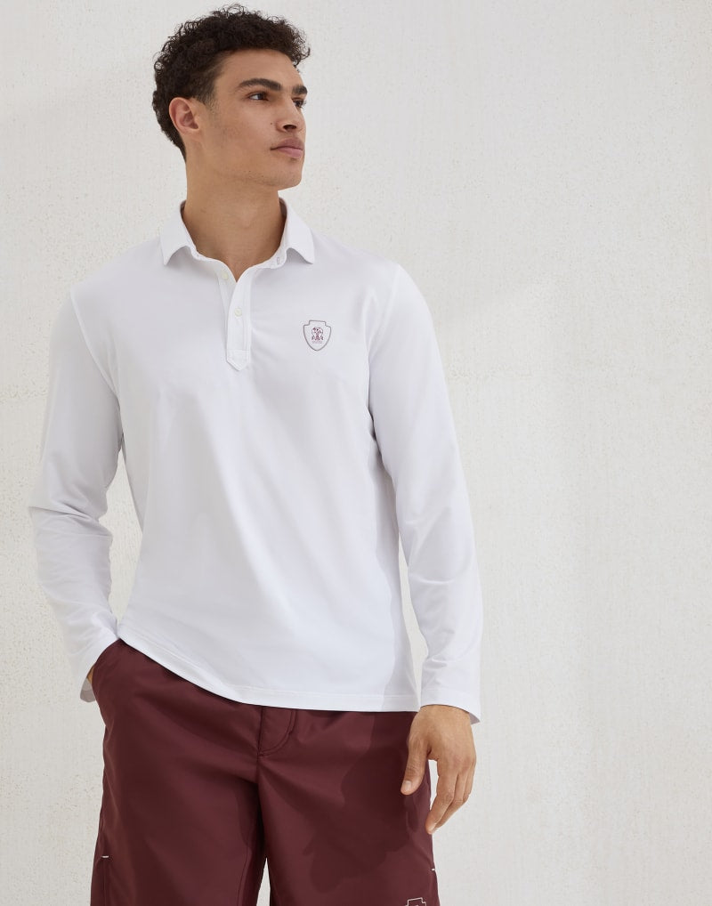 BRUNELLO CUCINELLI MEN'S WHITE LONG SLEEVE POLO SHIRT