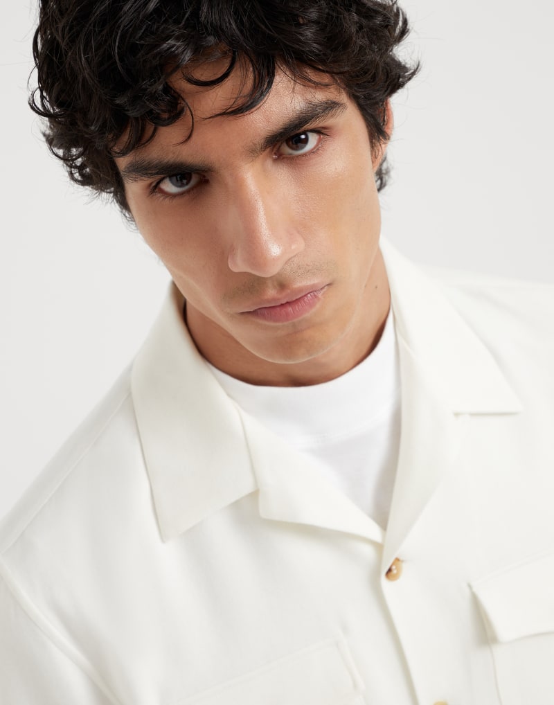 BRUNELLO CUCINELLI MEN'S PANAMA WOOL BLEND CAMP COLLAR SHIRT