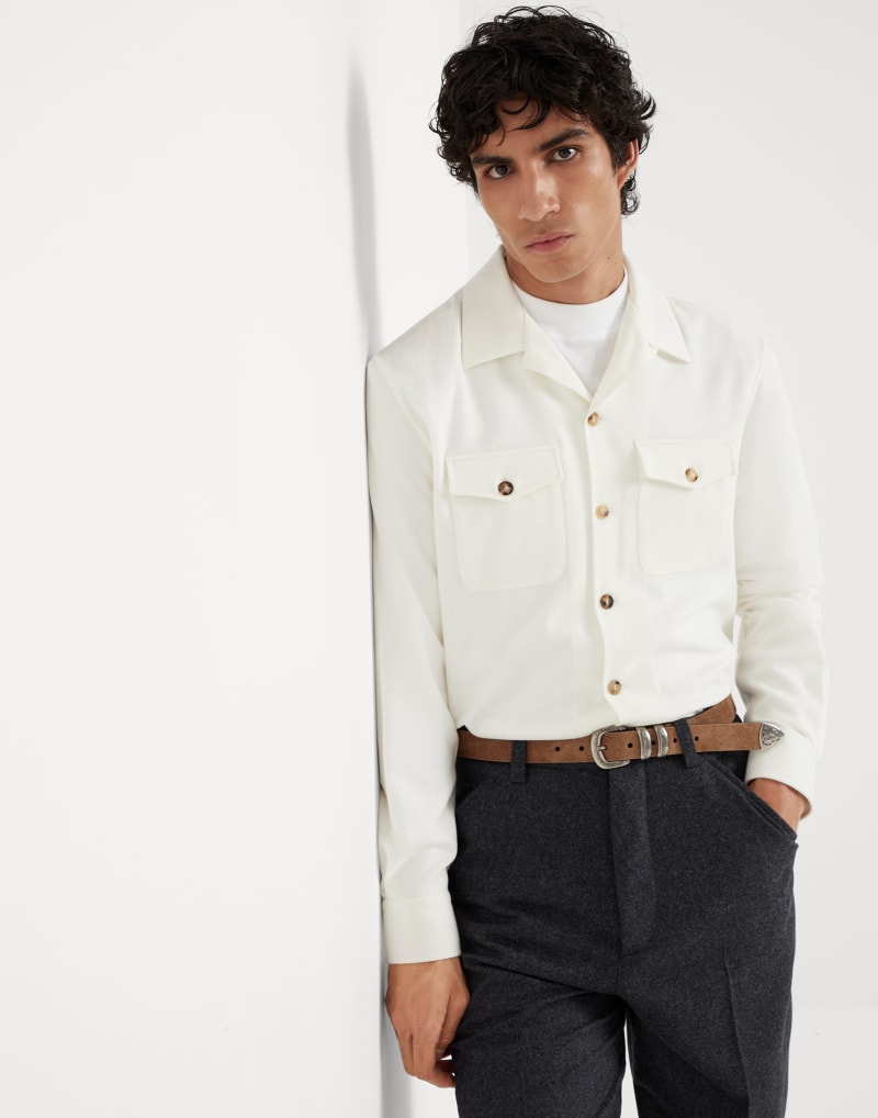 BRUNELLO CUCINELLI MEN'S PANAMA WOOL BLEND CAMP COLLAR SHIRT