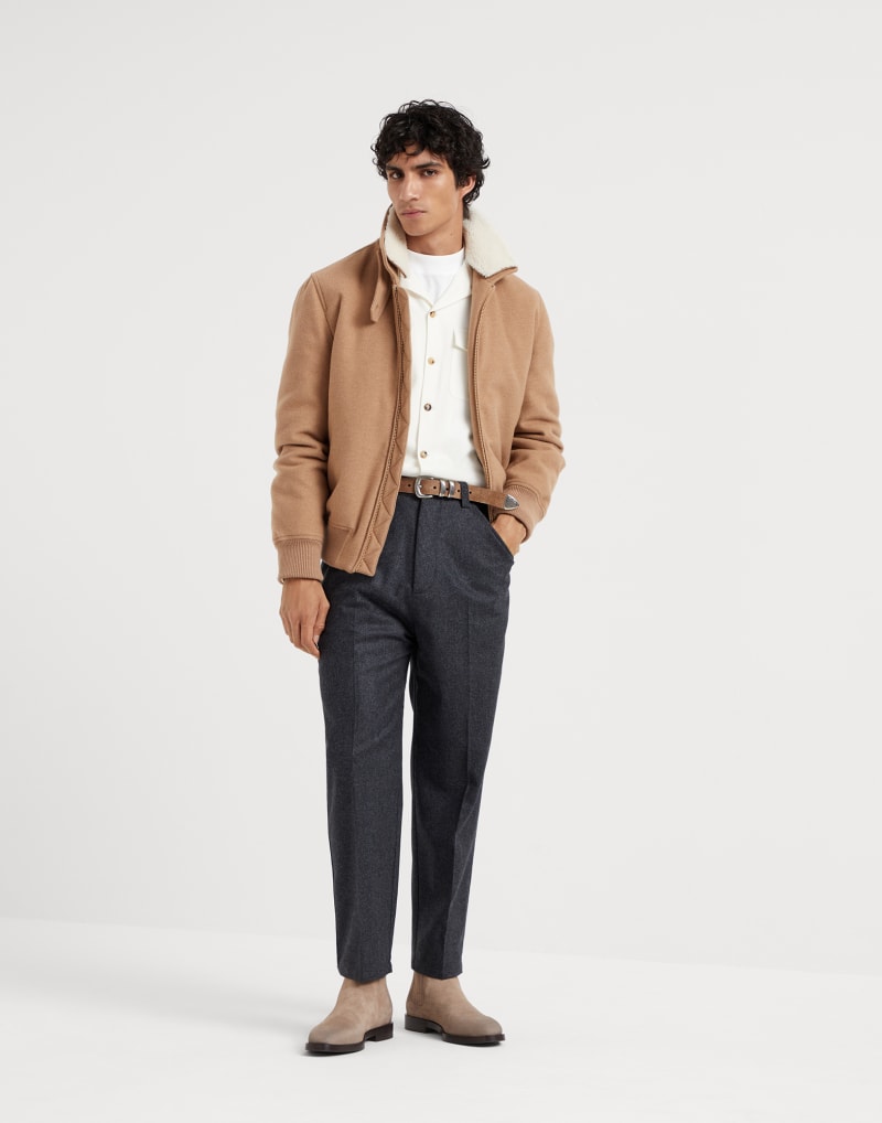 BRUNELLO CUCINELLI MEN'S PANAMA WOOL BLEND CAMP COLLAR SHIRT