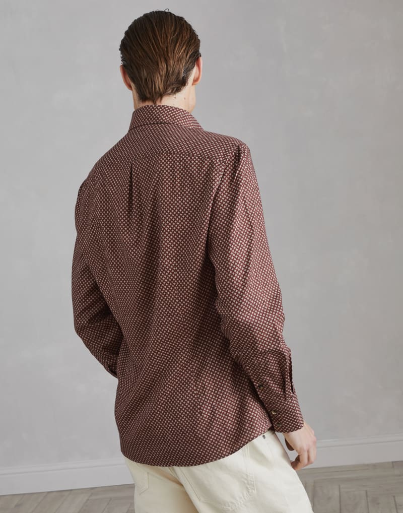 BRUNELLO CUCINELLI MEN'S CORAL PATTERNED COTTON BUTTON DOWN SHIRT