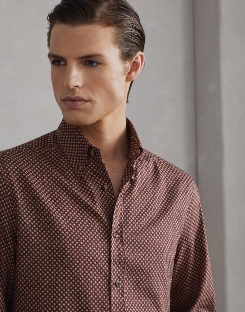 BRUNELLO CUCINELLI MEN'S CORAL PATTERNED COTTON BUTTON DOWN SHIRT