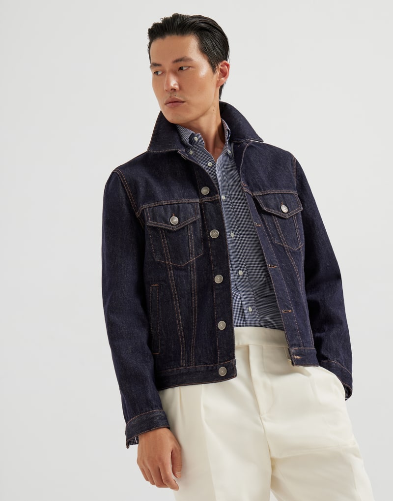 BRUNELLO CUCINELLI MEN'S BLUE COTTON CHECK BUTTON DOWN SHIRT