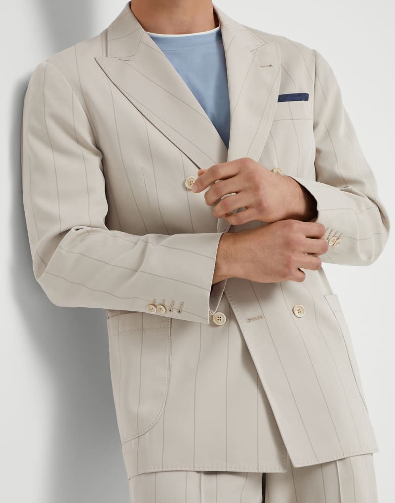 BRUNELLO CUCINELLI MEN'S ICE DOUBLE BREASTED PINSTRIPE SILK SUIT